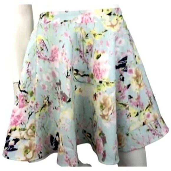 Molly Bracken Skirt Bird print swing/skater print light blue size small - Picture 3 of 7